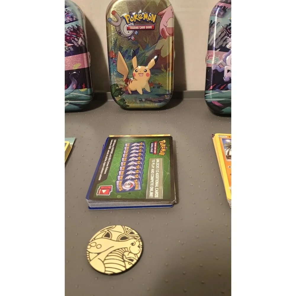 Pokemon Mini Tin Collection Multicolor Good 5 Tins Cards Coin Lot